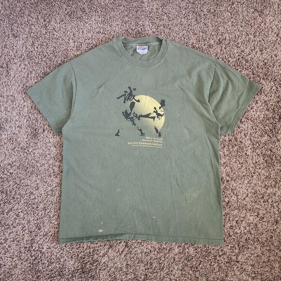 Vintage Karate Championship T-Shirt Green Size LARGE Kung Fu Dragon Asian - Picture 2 of 7